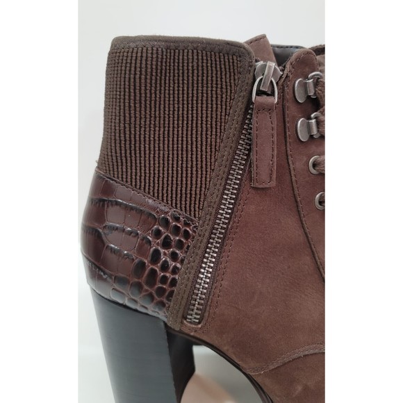 Gibson Latimer Felisa Dark Brown Cow Suede/Fabric/Leather Combat Heeled Boot 8 M - Picture 8 of 11